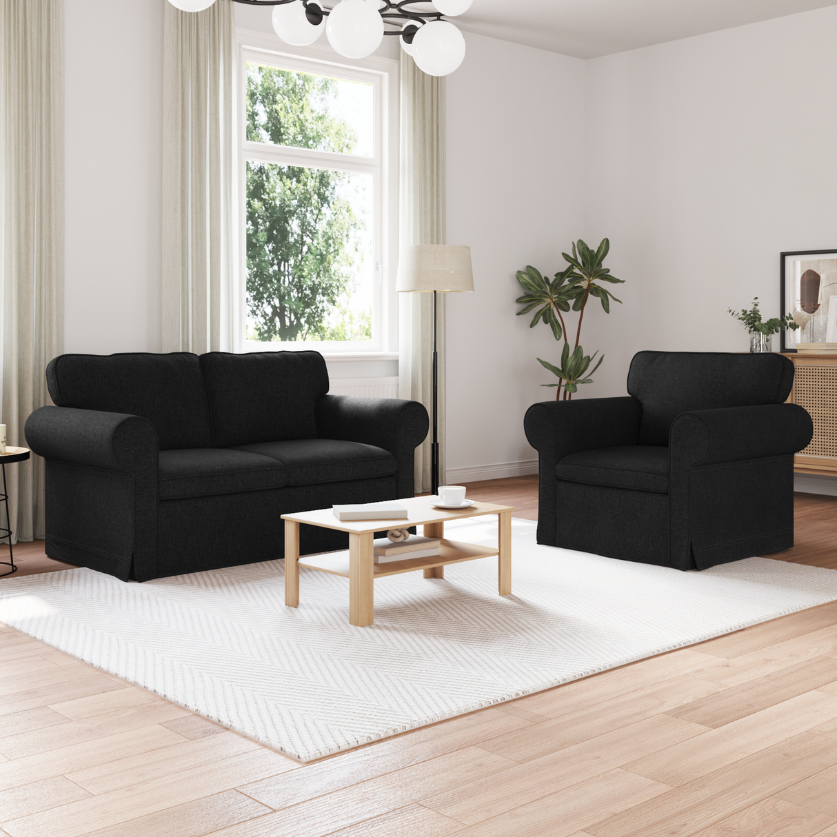 Sofa Set 2 pcs Black 155 x 82 x 80 cm Fabric