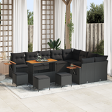 Garden Sofa Set with Cushion 14 pcs Black Poly Rattan - Front View