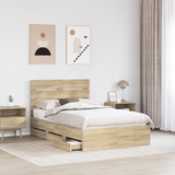 Bed Frame with Drawer Sonoma Oak 135 x 190 cm Engineered Wood - Side View
