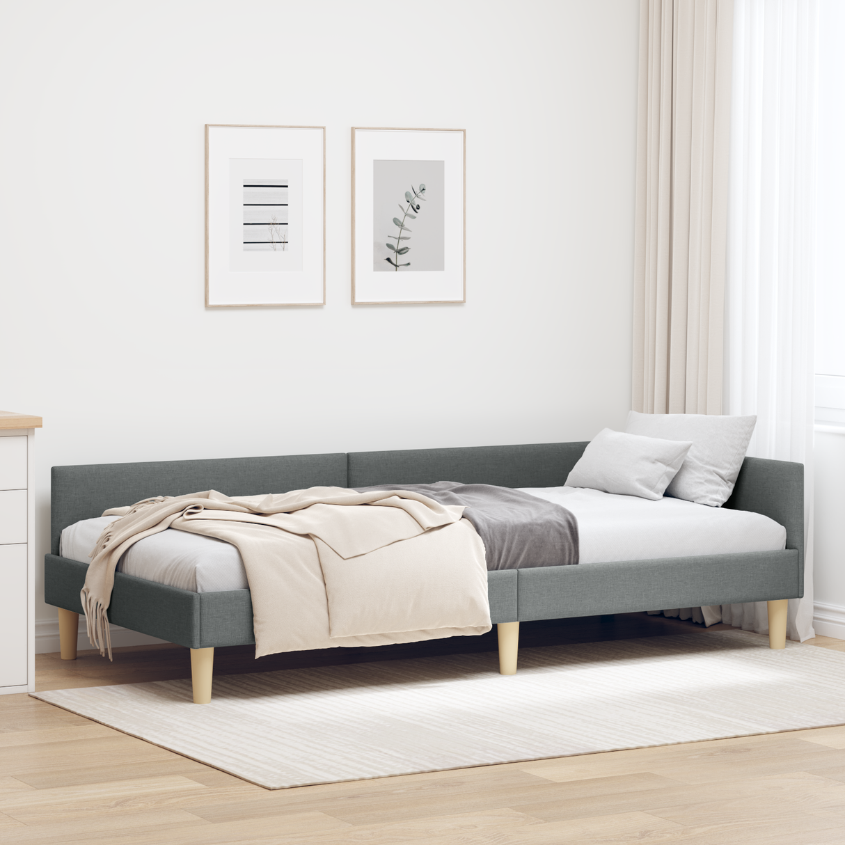 Corner Bed Frame with Headboard Dark Grey 90 x 190 cm Fabric