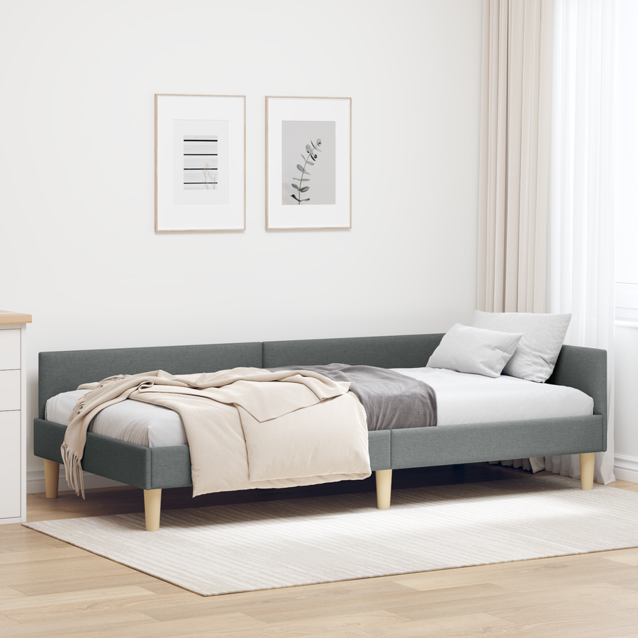 Corner Bed Frame with Headboard Dark Grey 90 x 190 cm Fabric