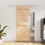 Sliding Door Natural and White 80 x 210 cm Solid Pine Wood - Front View