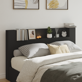 Storage Headboard with LED Black Engineered Wood
