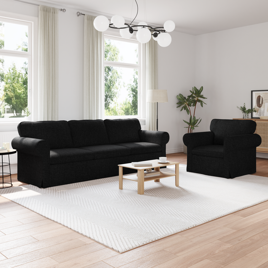 Sofa Set 2 pcs Black Fabric