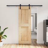 Sliding Door Natural and Black 70 x 210 cm Solid Pine Wood - Front View