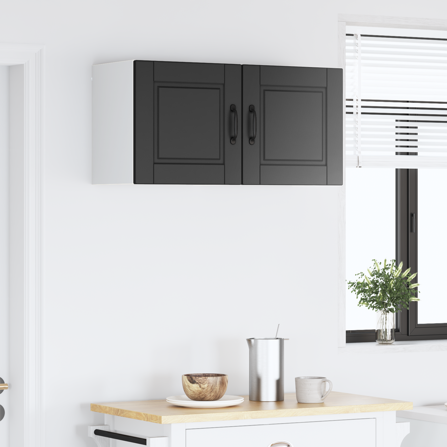 Wall Cabinet PORTO 2 pcs Black Engineered Wood