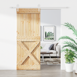 Sliding Door Natural and White 90 x 210 cm Solid Pine Wood - Front View
