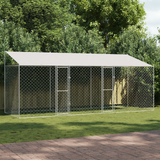 Dog Cage with Roof Silver 600 x 200 x 256 cm Steel and PE - Front View