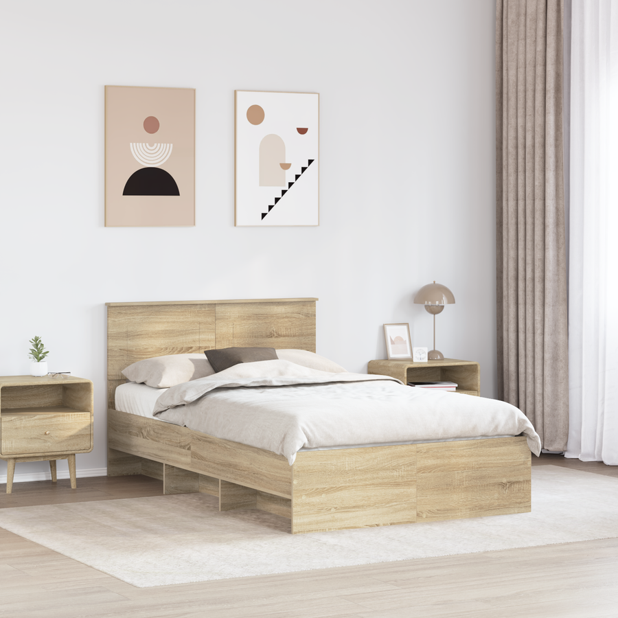 Bed Frame Sonoma Oak 135 x 190 cm Engineered Wood