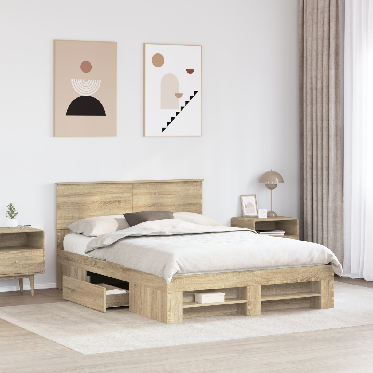 Bed Frame Sonoma Oak 150 x 200 cm Engineered Wood