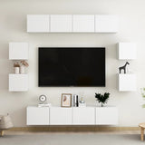 8 Piece TV Cabinet Set White Engineered Wood - Front View