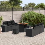 Garden Sofa Set with Pillow Black 221 x 204 x 85 cm Poly Rattan - Side View