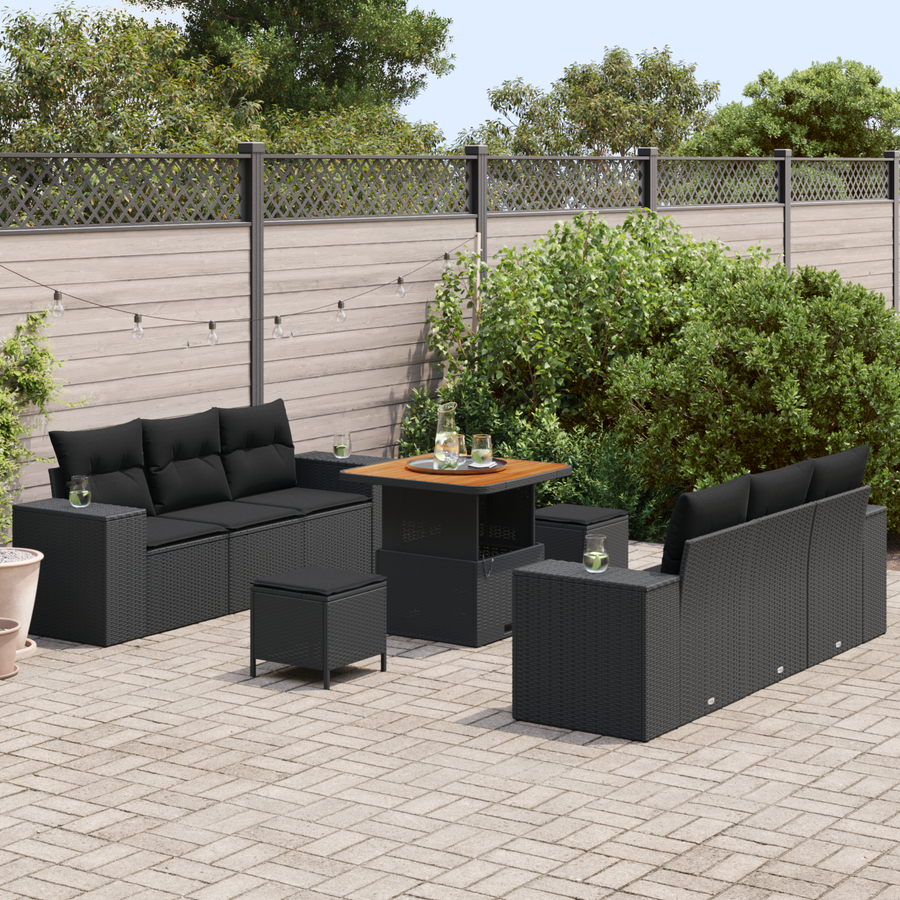 Garden Sofa Set Black Poly Rattan