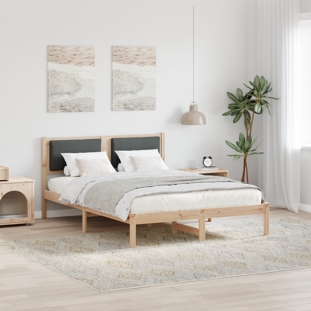 Bed Frame with Headboard Dark Grey 135 x 190 cm Solid Pine Wood