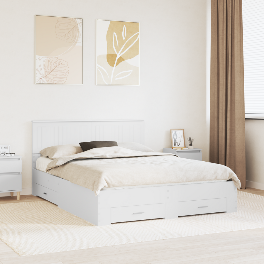 Bed Frame with Drawer White 150 x 200 cm Engineered Wood
