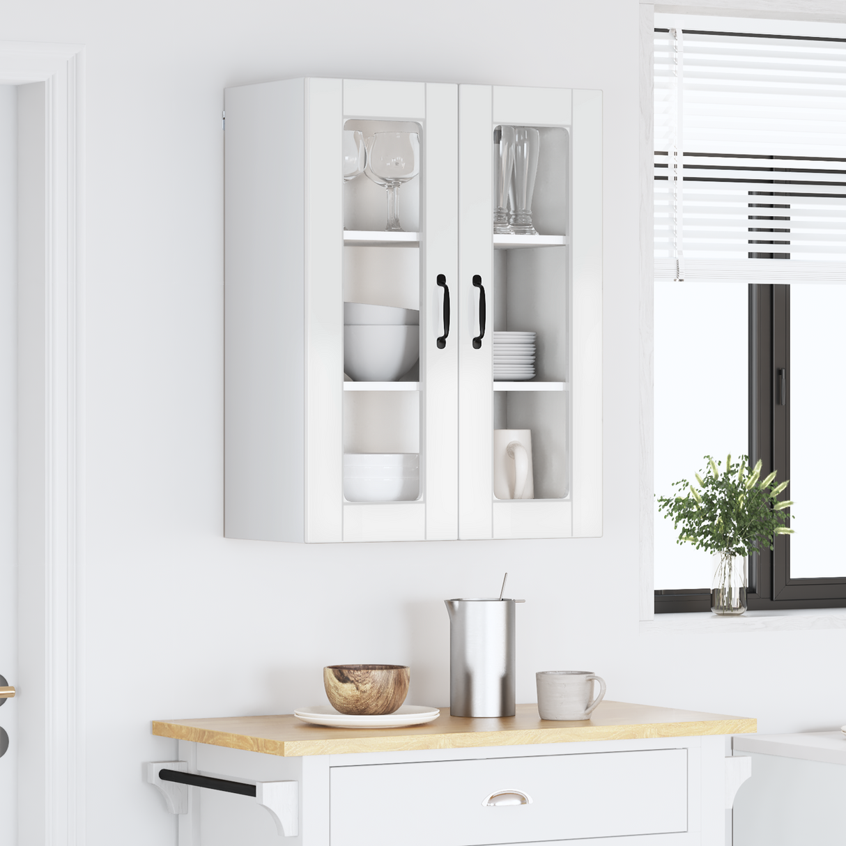 Wall Glass Cabinet PORTO High Gloss White 60 x 31 x 80 cm