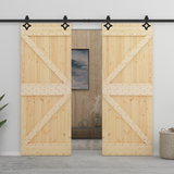 Sliding Door 2 pcs Natural and Black Solid Pine Wood