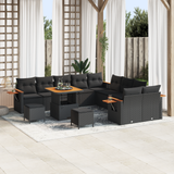 Garden Sofa Set with Cushion 17 pcs Black Poly Rattan - Front View