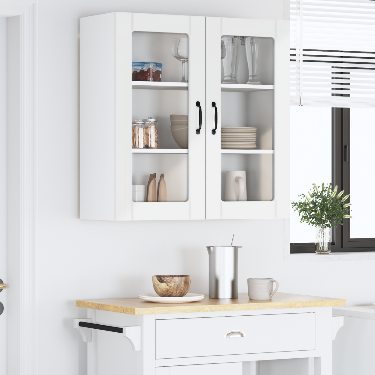 Wall Glass Cabinet LUCCA High Gloss White 80 x 31 x 80 cm