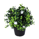 Small Potted Artificial Flowering Boxwood Plant UV Resistant 20cm - Front View