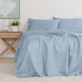 KENSINGTON 1200TC COTTON SHEET SET IN STRIPE-DOUBLE - CHAMBRAY(BLUE)
