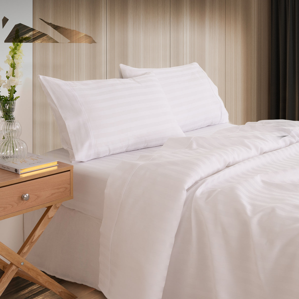 KENSINGTON 1200TC COTTON SHEET SET IN STRIPE-QUEEN - WHITE-1951134850245332992