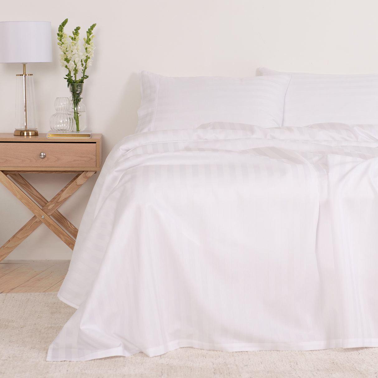 KENSINGTON 1200TC COTTON SHEET SET IN STRIPE-QUEEN - WHITE-1951134850245332993