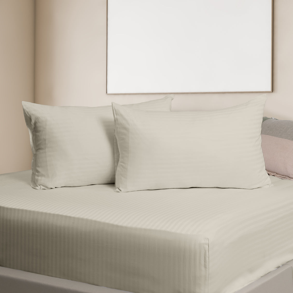 KENSINGTON 1200TC COTTON SHEET SET IN STRIPE-QUEEN -  SAND-1951134850446659587