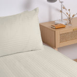 KENSINGTON 1200TC COTTON SHEET SET IN STRIPE-QUEEN - SAND - Top-Down View