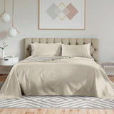 KENSINGTON 1200TC COTTON SHEET SET IN STRIPE-KING - SAND - Low Angle