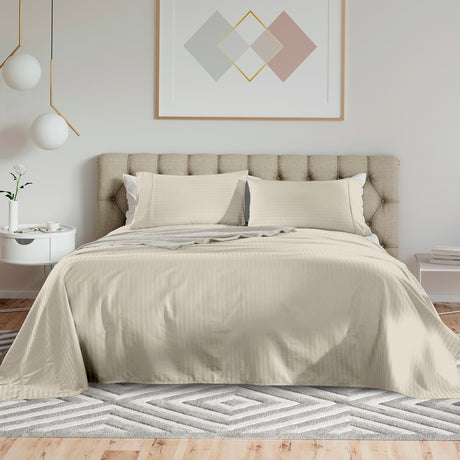 KENSINGTON 1200TC COTTON SHEET SET IN STRIPE-KING - SAND-1951134851184857088