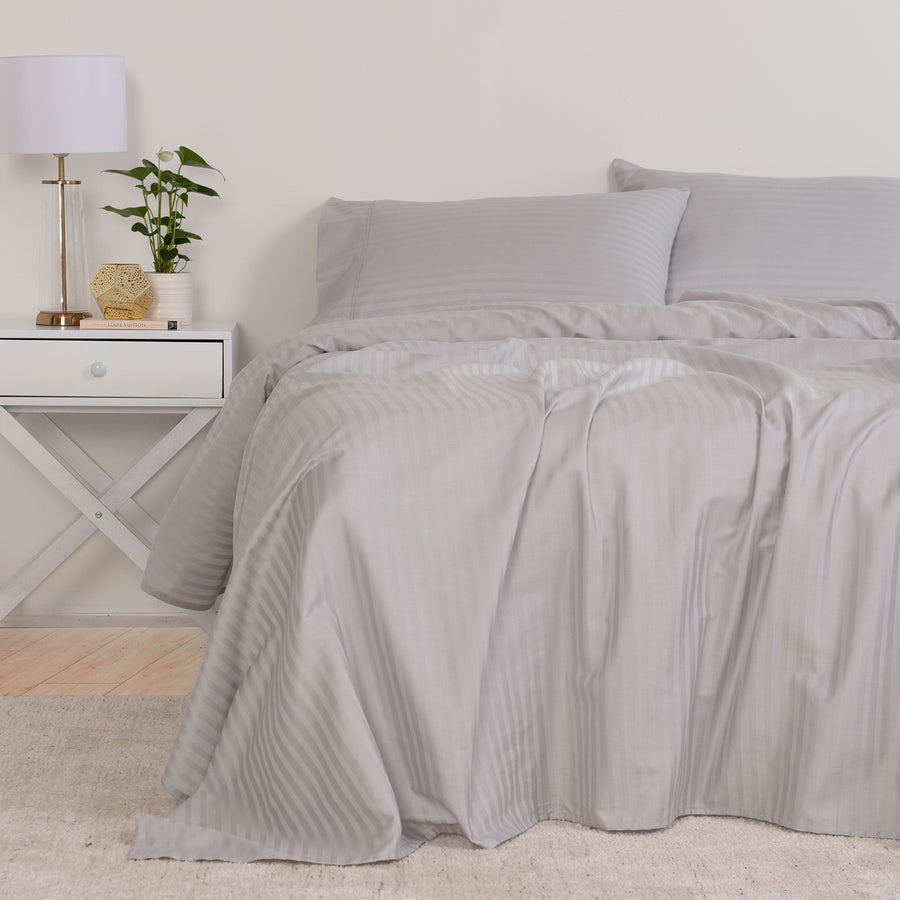 KENSINGTON 1200TC COTTON SHEET SET IN STRIPE- DOUBLE - SILVER (GREY)-1951134851369406465