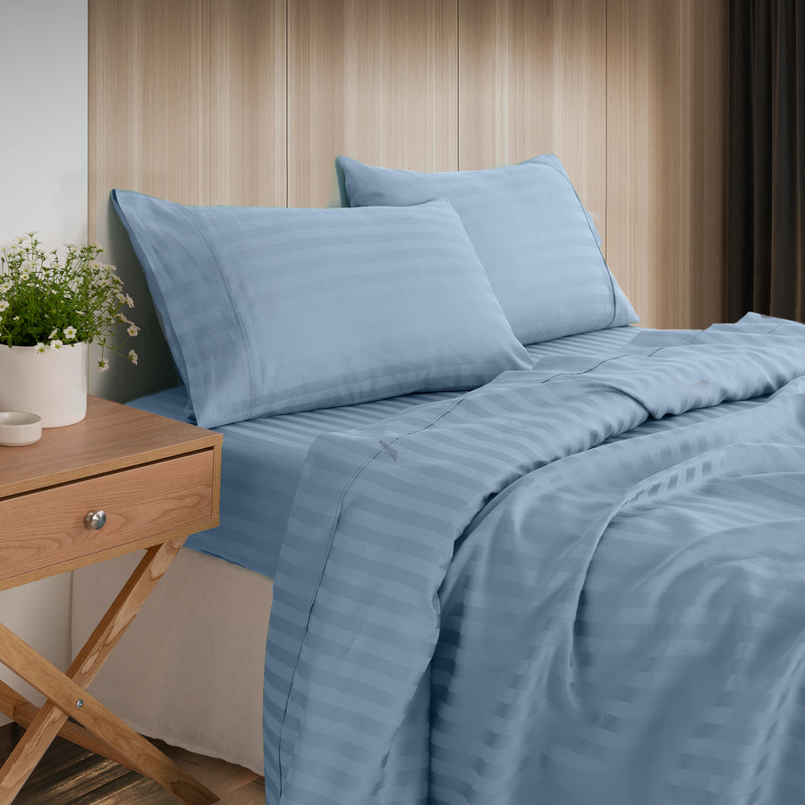 KENSINGTON 1200TC COTTON SHEET SET IN STRIPE-KING - CHAMBRAY (BLUE)-1951134851730116608