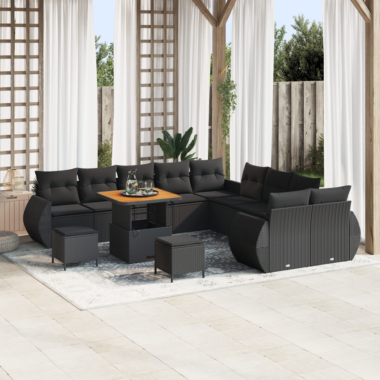 Garden Sofa Set with Cushion with Storage 13 pcs Black