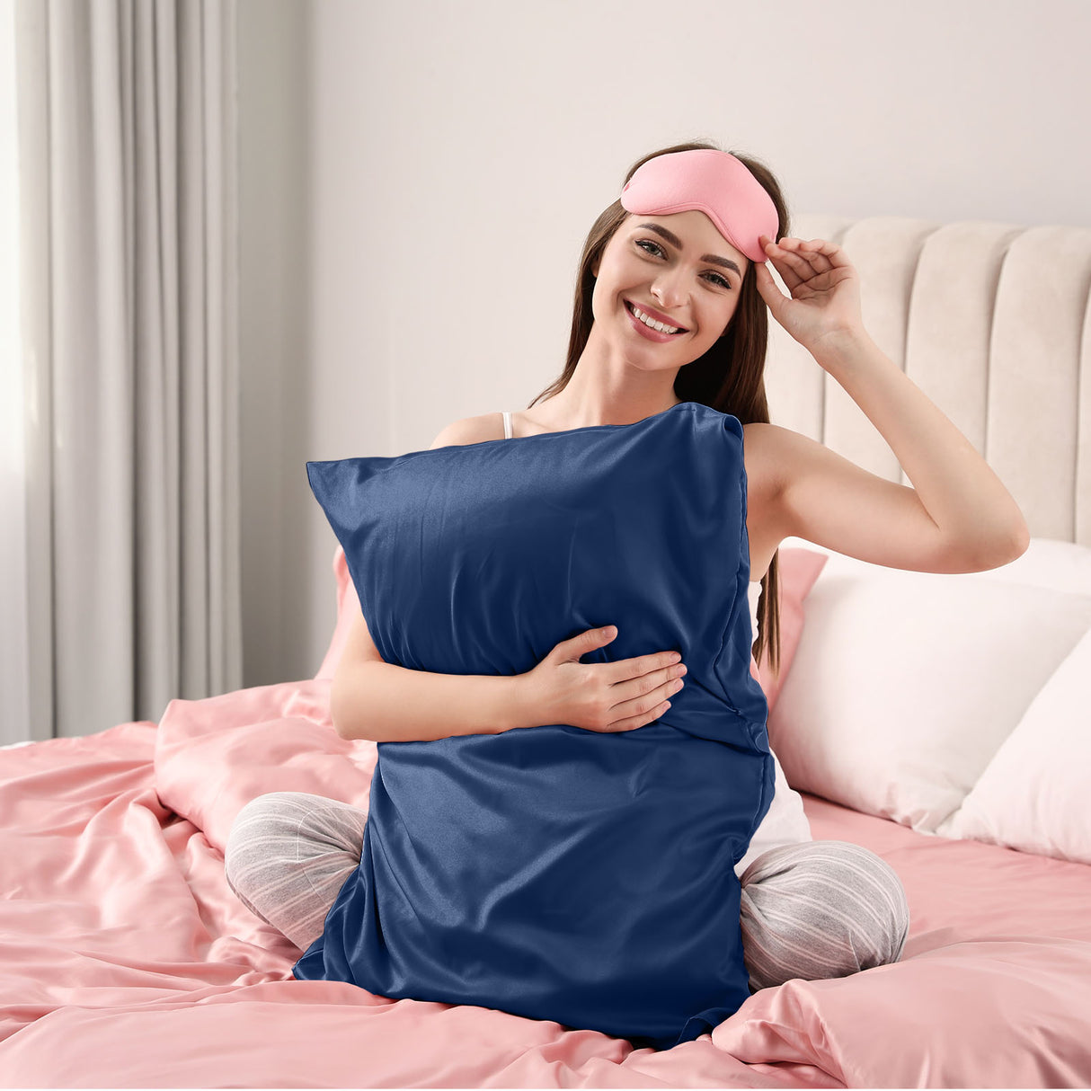 Pure Silk Pillow Case by Royal Comfort-Navy-1951134814337896452