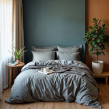 Royal Comfort 1000TC Cotton Blend Quilt Cover Sets Queen - Charcoal - Close-Up Angle