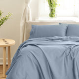 Royal Comfort - Balmain 1000TC Bamboo Cotton Sheet Set - Queen - Blue Fog - Rear View