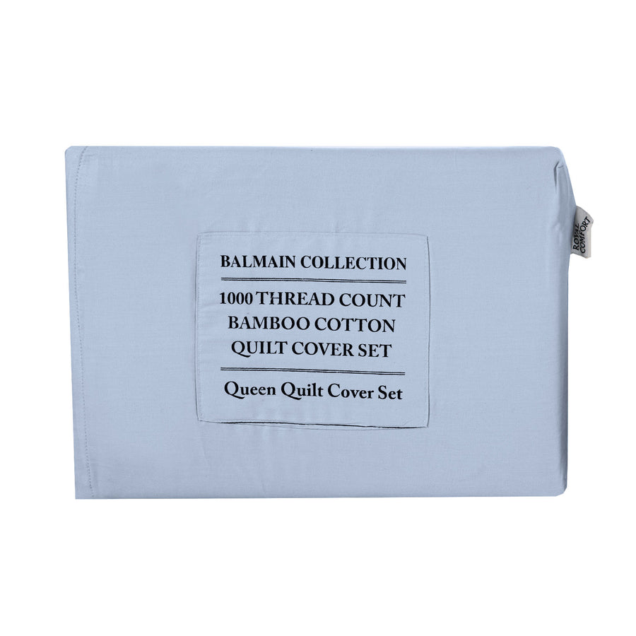 Royal Comfort - Balmain 1000TC Bamboo cotton Quilt Cover Sets (Queen) - Blue Fog-1951134823645057031
