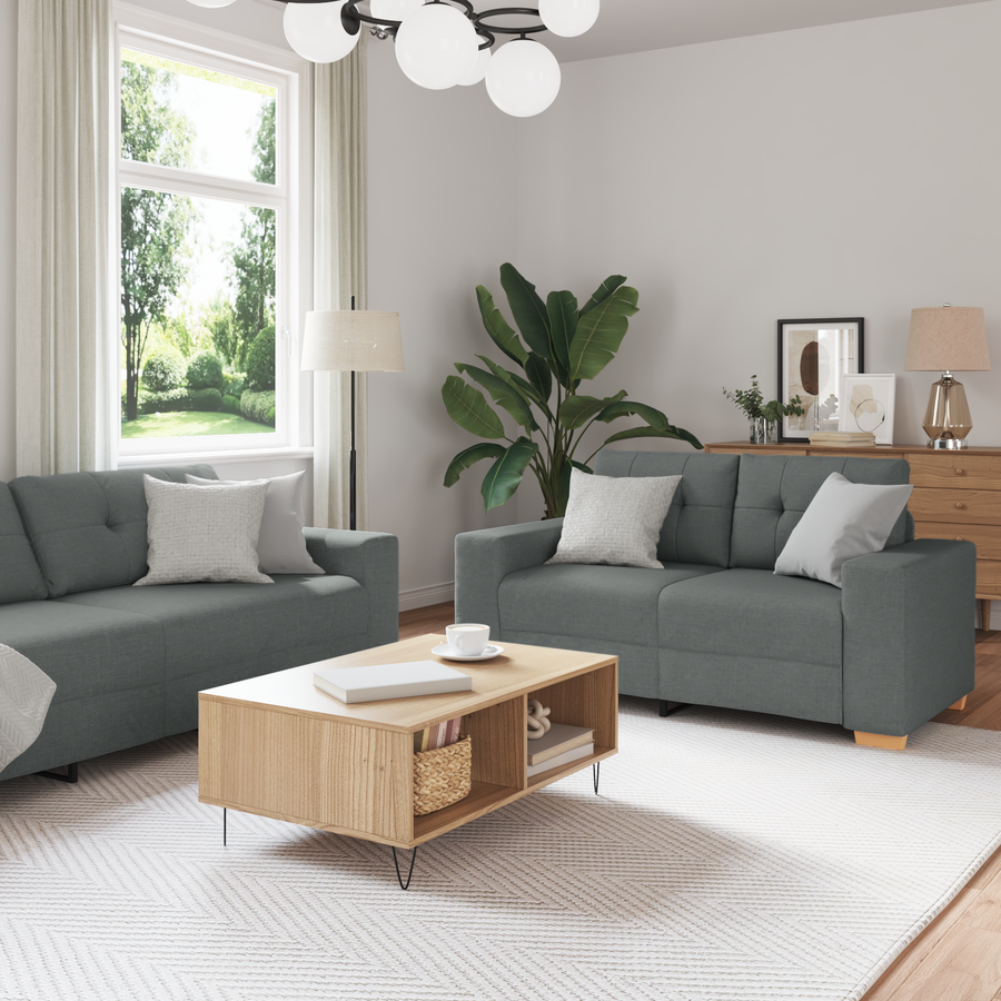 Sofa 3 pcs Dark Grey Linen-blend fabric