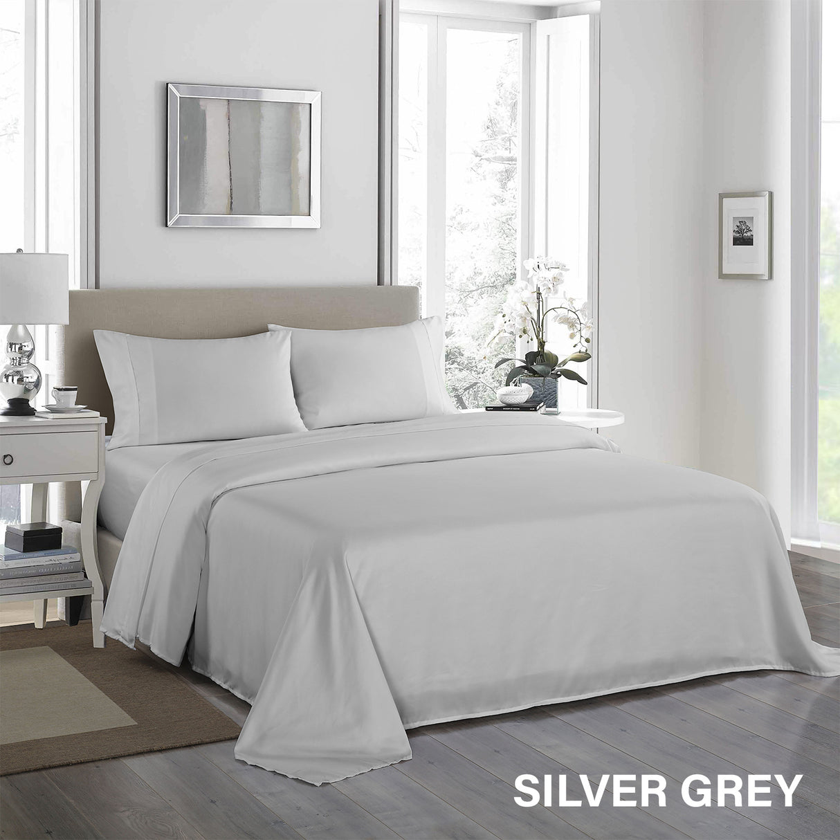 Royal Comfort 1200TC Ultrasoft 4 Piece Sheet Set - Double - Silver-1951134857480507397