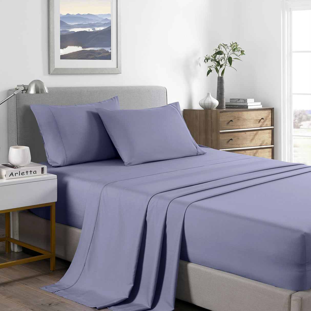 Royal Comfort Bamboo Cooling 2000TC Sheet Set - Queen-Lilac Grey-1951134861112774656