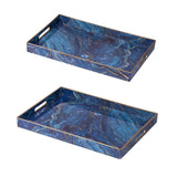 Marble Patterned Blue set of 2 rectangular trays.  Luxurious look of natural stone with this set of 2