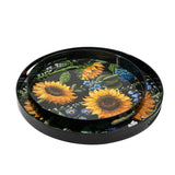 Sunflower Decorative set of 2 Round serving Trays. Hypnotic patterns of sunflowers - Front View