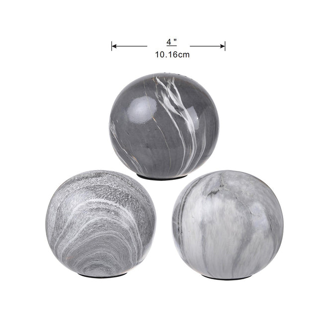 Set of 3 Grey Marbleized Balls. Decorative topper to a stack of magazines
