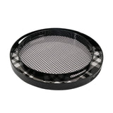 Set of 2 black and grey plaid motif round trays. Great tabletop conversation starter