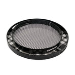 Set of 2 black and grey plaid motif round trays. Great tabletop conversation starter