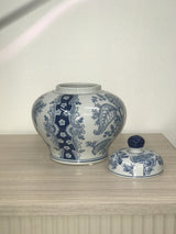 Nanjing Ginger Jar 23cms tall detailed blue floral motifs. Antique-inspired charm. Whether displayed empty or filled with a vibrant collection of flow - Front View