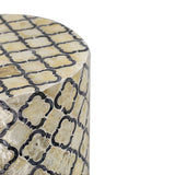 Geometric Patterned Stool. Can serve as either an end table or a stool. Convenient and contemporary, you will have no trouble finding a spot for this - Front View