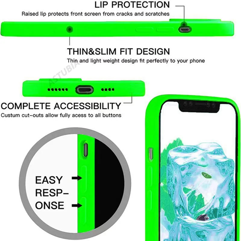 New Plain Neon Liquid Silicone Colorful Soft Case for iPhone 16 15 14 13 12 11 Pro Max Plus Fluorescent Microfiber Pink Cover