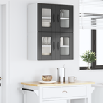 Wall Glass Cabinet PORTO 2 pcs Black Engineered Wood